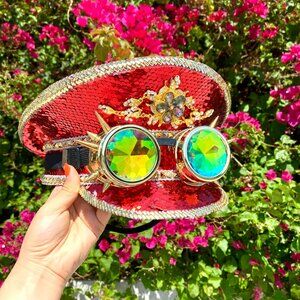 RAVE Captain Style Luxury Women Rhinestone Sequin Sparkly Concert Hat